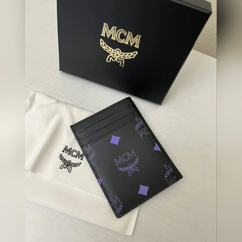 MCM Visetos Monogram Color Splash Dahlia Purple Horizontal Card Case New